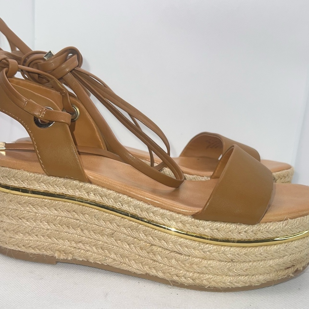 Bleecker & Bond Tan Leather‎ Espadrille Wedge Sandals